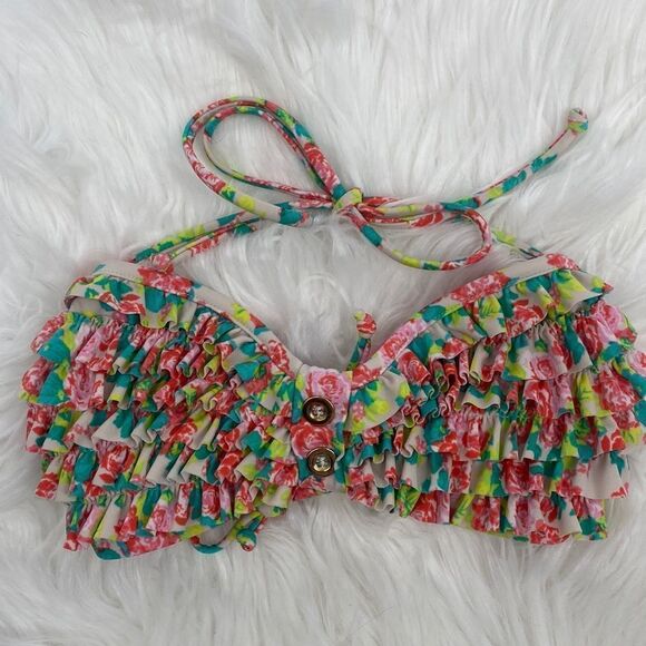 Xhilaration Ruffled Floral Bikini Halter Neck Small - Picture 1 of 5